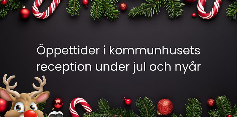 Julbild med texten Öppettider i kommunhusets reception under jul och nyår.